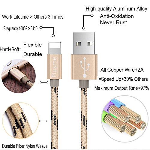 Lightning Kabel, Smart Core Nylon geflochten verwicklungsfreies schnellste Ladegerät Daten Kabel mit Gold Metall Stecker für iOS iPhone 7/6/6S/5/5S - 2