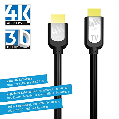 Sentivus 4K HDMI Kabel 7,5m (integrierter Verstärker, Ultra HD, 3D und ARC) auf HDMI 1.3, 1.4 und 2.0 kompatibel mit High Speed Ethernet und 3-fach Schirmung schwarz - 2