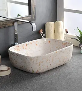 Zoyo Cera Joyo Cera Rectangular Designer Ceramic Wash Basin /(17x13x5) / Multicolor/Vessel Sink/Over or Above Counter Top Wash Basin for Bathroom Rectangle Shape/Finish for Bathroom & Living Room