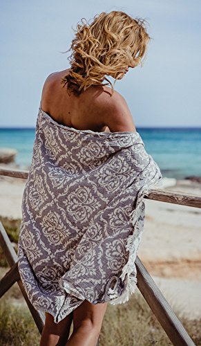 Strandtuch Hamamtuch Fouta Barock Muster grau (taupe) weiß 80*160 cm | Luxus Handtuch | Reine türkische Baumwolle | Weich und sanft | Super saugfähig | schnelle Trocknung | Pestemal Hamam Handtuch | 2 unterschiedliche Seiten Jacquard Webart | Marke Carenesse
