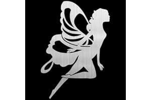 Leniutor Autocollant en vinyle pour voiture, Autocollant en fée des fleurs motif fée/papillon ailé pour filles, femmes, décoration murale, fenêtre, pare-chocs - 13 x 18,5 cm (1 paquet, argent brossé)