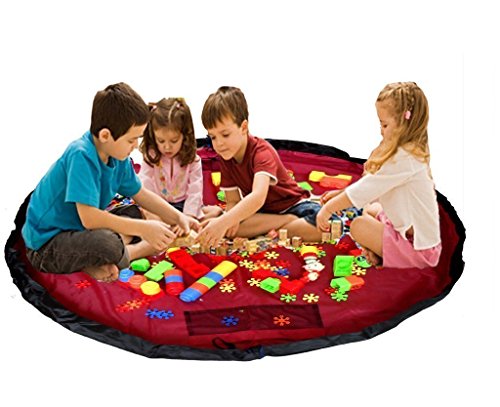 Agooding Children's 60 Inches Diameter Play Floor Mat Kids Toy Storage Bag Organizer For Lego Building Block Toys, Red