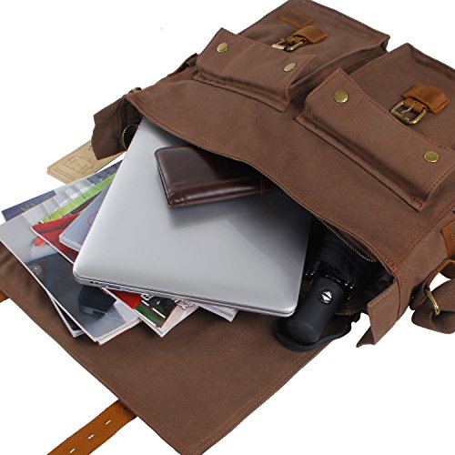Lifewit 17 Zoll Laptoptasche Vintage Messenger Bag Umhängetasche Schultertasche aus Leder und Canvas - 5