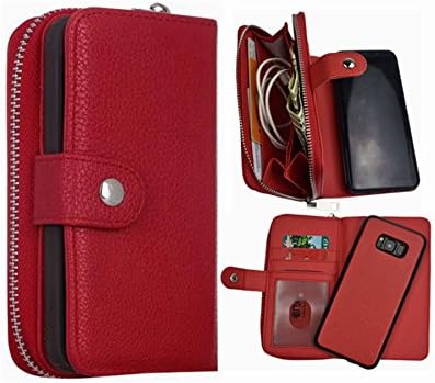 S8 Plus Wallet Case, Hynice Detachable Galaxy S8 Plus Case PU Leather Wallet Purse With Card Holder Zipper Pocket Removable Back Cover Shell Wrist Strap for Samsung Galaxy S8 Plus (Litchi-Red)