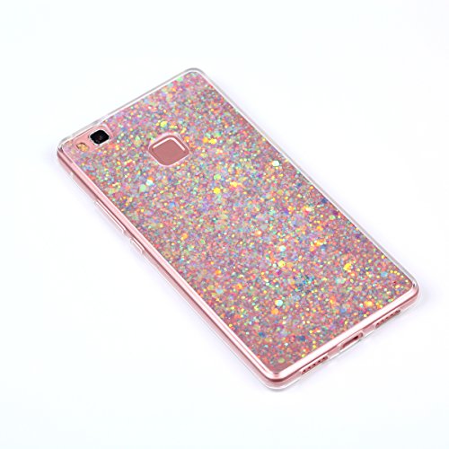 Huawei P9 Lite Hülle,Silikon Schutzhülle für Huawei P9 Lite,Huawei P9 Lite Bling Hülle,Ukayfe Luxus Schön Shiny Glänzend Glitzer Weiche TPU Abdeckung Crystal Silikon Tasche Schutzhülle Shinning Strass Rückseite Hülle Etui Cover für Huawei P9 Lite (Rosa Blau) - 3