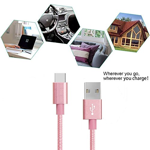USB Type-C Kabel Nylon-lebenslange Garantie-TUOYA USB-C Ladekabel auf USB3.0 mit Nylon, Daten & Lade Type-C Datenkabel mit Aluminium Stecker für Samsung Galaxy S8 / S8 Plus, LG G5, Lumia 950xl/950, Nexus 5x/6p, OnePlus 3, und andere Type-C unterstützte Geräte (2pack-6,6ft/2m, Pink) - 6