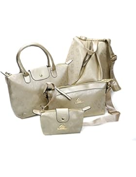 LONGCLASS exklusives Designer Handtaschen Set gold KLEOPATRA sehr edel verarbeitete Taschen dezentes Damen Taschenset...