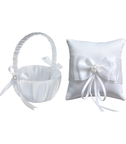 Cuscino Porta Fedi Matrimonio A Cuore - Pizzo E Fiocco Bianco, Scatola Antipolvere