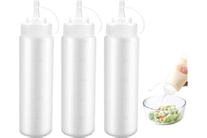 JINSION 3 Pezzi Bottiglia Squeeze di Plastica,500ml Biberon Cucina,Trasparente Condimento Dispenser,a Prova di Perdite e Senza BPA,Contenitore Oliera Plastica,Bottiglia per Squeeze con Tappi per Ketchup,Salse