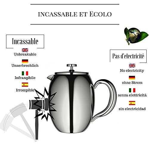 VeoHome – Pressfilter-Kaffeekanne – Kaffeebereiter – unzerbrechlich und hält Ihren Kaffee dank der Doppelhülle lange warm (0.75 Liter) - 3