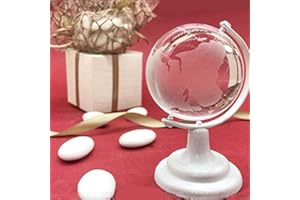 Ingrosso e Risparmio Mappamondo con Supporto in Metallo Bianco e Globo Rotante in Vetro Cristallino, Disponibile in Due Dimensioni, bomboniere Tema Viaggio, Laurea (Standard-con Confezione Celeste)