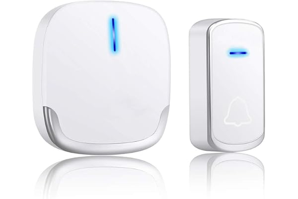 YYQ Sonnette sans Fil Extérieur Étanche IP44, Sonnette de Porte 300 Mètres de Portée, Kit de Carillon avec LED Flash, 1 Émetteur et 1 Récepteur, 5 Niveaux de Volume, 58 Mélodies