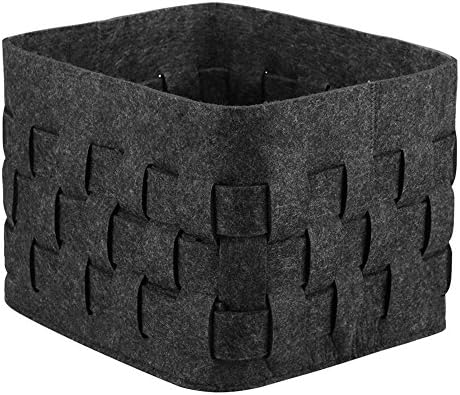 Gray Woven Felt Storage Box Hand-knitted Felt Basket Decorative Storage Organizer Bin For Home Office Warehouse Closet Shelf Cabinet Bookshelf (Deep Grey)