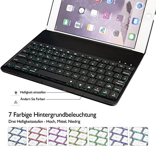 iPad Air 2 Tastatur Case Hülle, iEGrow F8S+ Deutsche Bluetooth Tastatur-Fall Case Cover mit 7 Farben Hintergrundbeleuchtung für iPad 6, Schutzhülle mit mit Auto Wake / Schlaf Funktion [QWERTZ Deutsches Tastaturlayout] Schwarz - 3