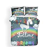 Pterygoïd Collection Parure de lit avec housse de couette et taies d'oreiller, motif licorne, Djs77, Single(135x200 cm)-fit for 90CM bed