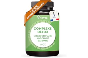 Complexe Détox - Elimination des Toxines, Digestion, Foie - 7 Actifs Naturels - Chardon Marie, Artichaut, Bardane, Pissenlit, Radis Noir - 90 Gélules, 1/jour - Vegan - Fabriqué en France - Vitavea