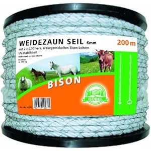 Göbel Weidezaun Elektroseil Bison 200m 6mm 2 x 0,50 Kreuz gewickelte verzinkte Eisenleiter 0,33 Ohm/m