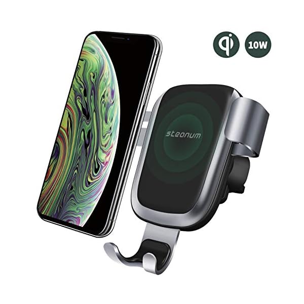steanum Qi Ladestation Auto, Wireless Charger Auto Qi Handy Autohalterung Kompatible für iPhone 11 Pro Max/Xs Max/Xr/X/8 8Plus, Galaxy S9 S8 S7 S6, Note 5/8/9, Schwarz