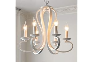 ENXING Lampadario Antico Con Luce A Sospensione Country House LED 6 Lampadario in Ferro Con Fiamma Regolabile in Altezza Vintage Per Soggiorno Camera Da Letto Sala Da Pranzo Lampadario Da Cucina,Bianca