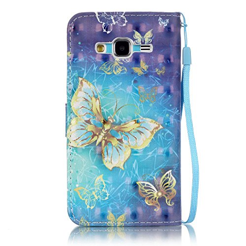 Galaxy J3 (2016) Hülle,Galaxy J3 (2016) Ledertasche Brieftasche im BookStyle,SainCat PU Leder Wallet Case Folio Schutzhülle [Golden Butterfly Muster] Hülle Lederhülle Bumper Handytasche Skin Schale Soft Backcover Handy Tasche Flip Cover Buchstil Klapptasche in Lederoptik mit Standfunktion Karteneinschub und Magnetverschluß Etui Flip Case für Samsung Galaxy J3 (2016) - 3