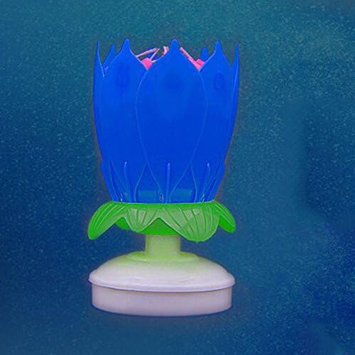 1 pc Lotus Shape Candle Birthday Party Cake Topper Music Rotating Candles Decoration Topper