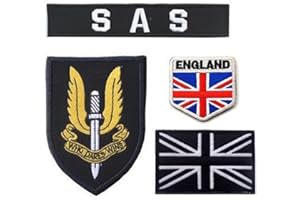 TOPPATCH Lot de 4 écussons brodés SAS UK Union Jack National Flag SWAT Tactical Military Army Moral Badge Emblème Crochet et Boucle Applique (Noir)