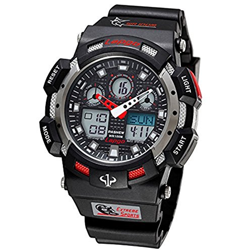 PASNEW DualTime Analog-Digital Armbanduhr Herren LED Sportlich Quartz Armbanduhr Uhr Multi-funktion Edelstahl schwarz PASNEW DualTime Analog-Digital Armbanduhr Herren LED Sportlich Quartz Armbanduhr Uhr Multi-funktion Edelstahl schwarz