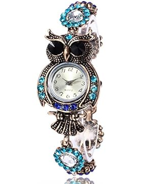 Ouneed® Uhren, Mütter Tag Geschenk Damen glitzer Bling Diamond Weinlese-Eulen-Art- und Weisefrauen Quarz-Armband-Marken-Uhr-Geschenk-Armbanduhr