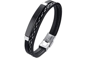 LEGADO Pulsera hombre, cuero pu y acero inoxidable, brazalete vikingo chico negra combinable con anillo pendiente collar colgante o tobillera muñequera, personalizable
