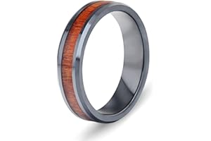 Aruie 6MM Bague Anneau en Céramique Bois Bicolore Vintage Classique Fiançailles Mariage Alliance Homme Bijoux