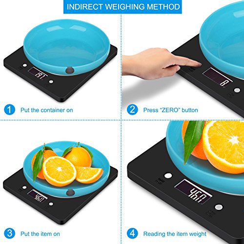 Amir Digitale Küchenwaage, Küchenwaage, Multifunktionelle Professionelle Präzise Digitale Küchenwaage, Haushaltswaage, Hohe Präzision auf bis zu 1g (5kg Maximalgewicht) Schwarz mit Edlen Design - 4