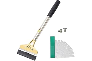 Pizsieat 32cm Rasqueta Vitroceramica Rasqueta Suelo con 10 Piezas Cuchillas,Rascador Vitroceramica para Ventana, Estufa de Mango Limpiador Horno Azulejo Vidrio Parabrisas