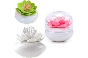HomDSim 3 PACK Lotus Cotton Swab Holder,Cotton Bud Small Q-tips Toothpicks Brushes Holder Box Case Storage Organizer Jar with Clear Lid Dustproof Cover Green Pink White