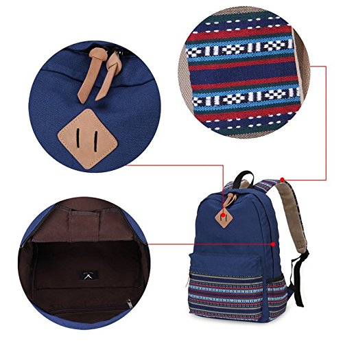 Evay 14 Zoll Notebook Laptop Canvas Bunt Streifen Rucksack f  r Damen Vintage Universit  t Wasserdicht Schulrucks  cke Laptoprucksack