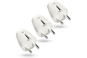 ABSINA Spina di contatto di messa a terra con scarico della trazione - 3x PVC spina di contatto di messa a terra a 2 poli, 250V, 16A, 3.7kW - IP20 spina Schuko bianca per uso interno - Spina Schuko