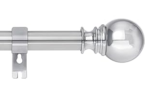 WIDYANA Silver Curtain Poles for Eyelet Curtains, Curtain Rod 66-175cm with Round Finial Heavy Duty Window Curtain Rod with Adjustable Brackets for Bedroom, Living Room