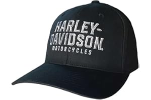 Harley-Davidson Men's Bevel Curved Bill Stretch Fit Baseball Cap - Solid Black