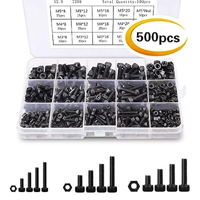 Doris Direct Vis Assortiment, Doris Direct 500 pcs M2 M3 M4 Kit à Vis et Ecrou Alliage d'acier Bouton à tête hexagonale Socket Head Cap Boulons Vis