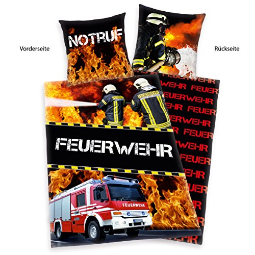 Herding 445933050 Bettwäsche Feuerwehr, Kopfkissenbezug: 80 x 80 cm mit Bettbezug: 135 x 200 cm, 100 % Baumwolle, Renforce - 2