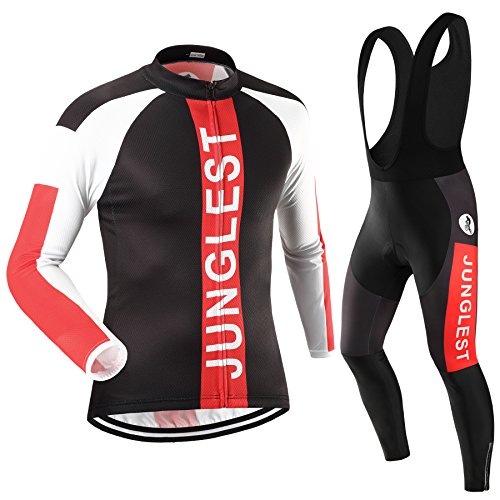 [Größe:S-5XL][option:Trägerhose,3D 2.8cm Sitzpolster] Fahrrad Trikot Langarm Radhose Radtrikot Fahrradbekleidung Herren Männer Hemd mit lange Ärmeln Set Cycling OutdoorTrikots Windjacke Neue