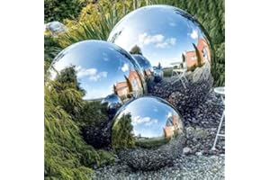 PaMeer Set Of 3 Silver Gazing Balls For Garden & Home Decor, Pond Ornaments, Stainless Steel Garden Ornaments, Garden Decorations Outdoor & Indoor_ (20Cm, 25Cm & 30Cm)