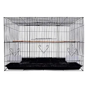NATLIS Bird Cage, House for Parrot, Rabbit and Small Pets with 2 Feeding Cup and 1 Perch with Secure Lock (2 Feet, Black)