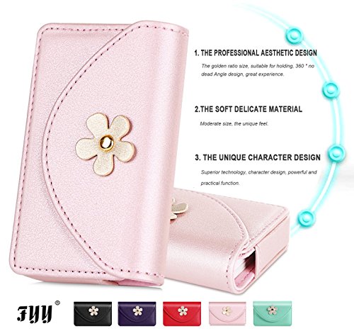 Business Card Holder, Business Card Case, Fyy 100% Handmade Premium PU Leather [Delicate Flower Design] Business Name Card Case Universal Card Holder with Magnetic Closure (Hold 30 pics of cards) Flower & Rose Gold