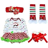 TiaoBug Baby Girls Xmas Party Santa Claus Tutu Romper Dress with Headband Leg Warmer Shoes Outfits