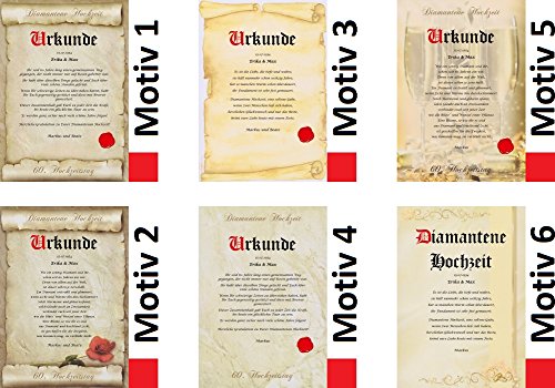 Diamantene Hochzeit Urkunde persönliche Geschenk Karte zum 60. Hochzeitstag Pergament div. A4 Papier Motive - 8