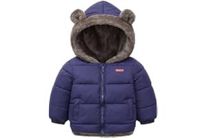 LIKCAISA Kids Boys Girls Winter Coats Hooded Down Thicken Jackets with Cute Ear Toddler Baby Boys Girls Warm Fleece Coat Kids Baby Winter Clothes