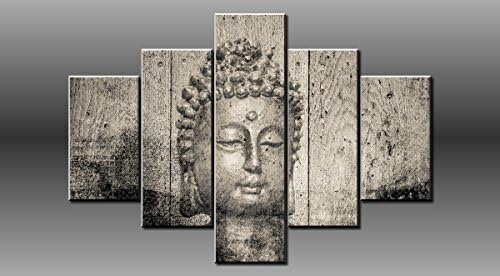LARGE BUDDHA BLACK GREY CANVAS WALL PICTURE SPLIT MULTI 5 PANELS SET BY FLASH ART 40" X 28" 0368
