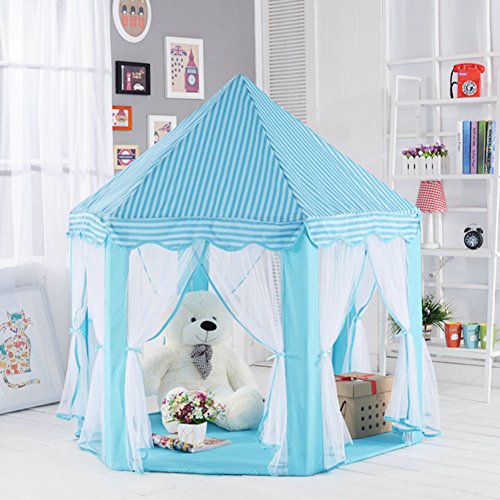 Kids Indoor Princess Castle Hexagon Play Tent Indoor or Outdoor Garden Toy Wendy House Playhouse Beach Sun Tent As Great Gift for Boys and Girls (blue)