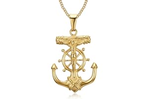 BOBIJOO JEWELRY - Colgante, Collar De Ancla De La Marina De La Barra Del Timón De Jesús De La Cruz De Cristo De Oro De Oro Chapado Viajero De Acero