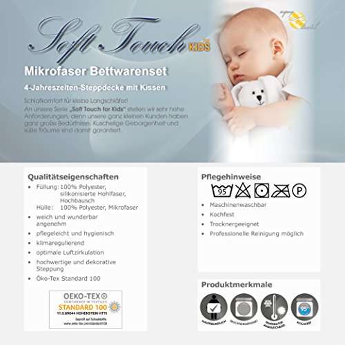 Kinder 4-Jahreszeiten-Bettdecke, 100 x 135 cm Mikrofaser Baby-Steppdecke im Set mit 1x Kopfkissen 40 x 60 cm weiß | aqua-textil Soft Touch Kids 1000489 - 4